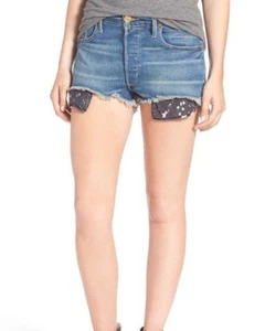 TRUE RELIGION 23 NWT 179$ Scout Denim Gypset Blue BF Mullet Cut Off Jeans Shorts - Picture 1 of 10