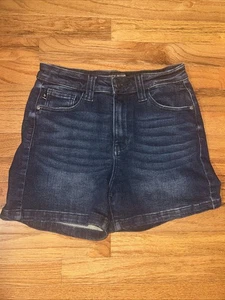 Pantalones Cortos Judy Azul Para Mujer Azul Enjuague Oscuro Jean Bolsillos con Solapa Cintura Alta Talla M - Imagen 1 de 8