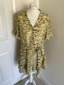 All Saints Frankie Oniyuri Dress Size 14 Frilled Mini Yellow Patterned Lined - Picture 1 of 8