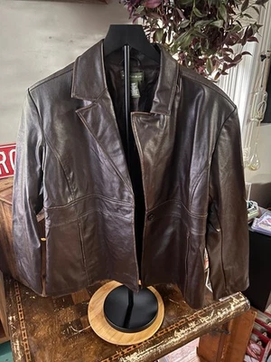 Chaqueta Mountain Lake Mujer L Marrón Cuero Botón Blazer Forrado Calidad DKL Foto 1 de 4