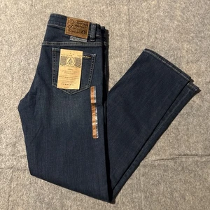 Volcom Vorta Slim Fit Jeans Youth 27x28 NWT New Dark Blue Denim Pants - Picture 1 of 7