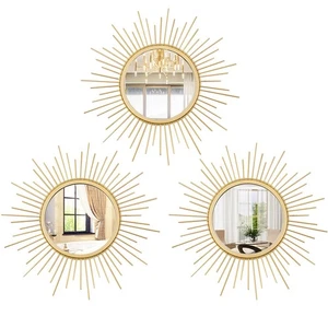 3 Set Gold Sunburst Mirrors, Wall Decorative, Small Hanging Mirror, Sculpture - Picture 1 of 7