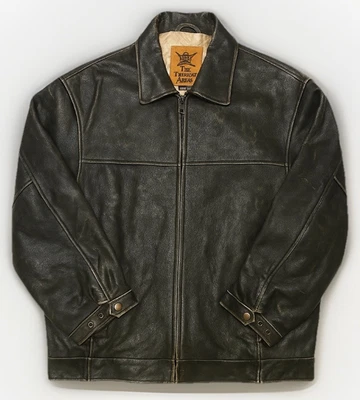 Territory Ahead Black Leather BOMBER Jacket Men's XXL Tall Pilot Pocket Collared - Image 1 of 4