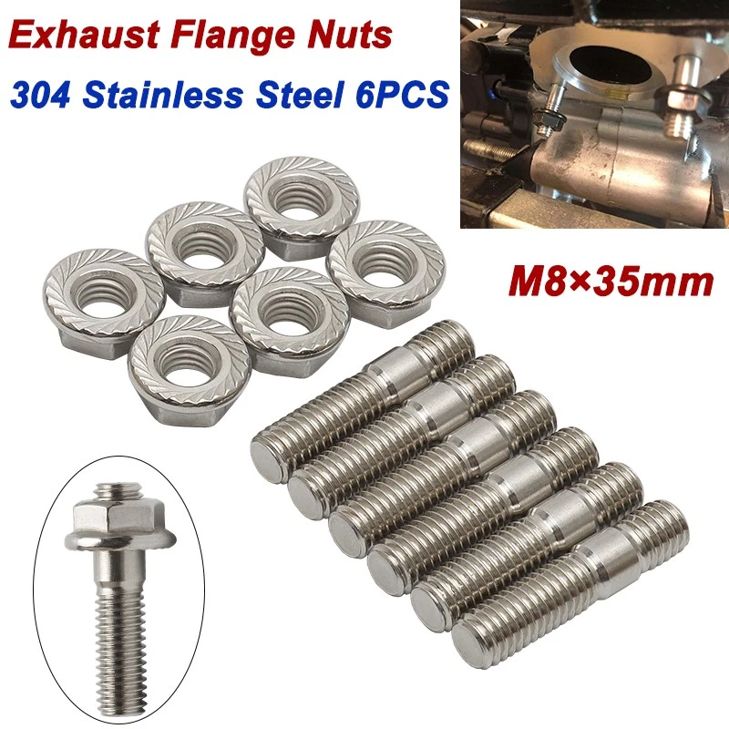 6 piezas tuercas de brida de pernos de escape de acero inoxidable M8x35 mm para Suzuki GS750E GS1000 Foto 1 de 4