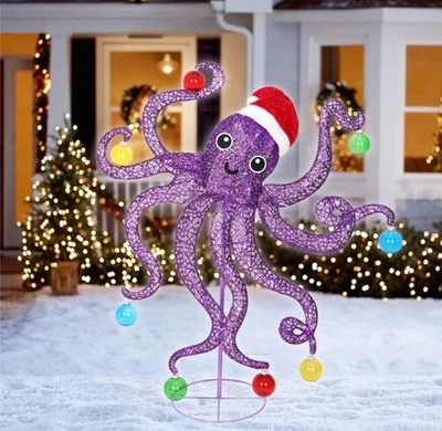 4 Ft Twinkling Led Purple Octopus With Ornaments Tinsel Yard Decor Prop NEW - Image 1 of 4