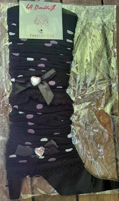 LA двойной J моды девочка ноги подогреватели (ботинки манжеты) черный с белый и фиолетовый точек - Изображение 1 из 2