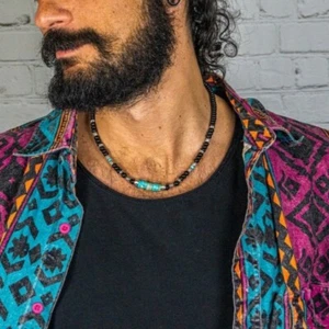 Bohemia Stone Necklace Tribal Ethnic Coconut Shell Beaded Necklace For Men - Picture 1 of 32