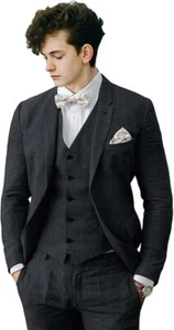 Boys 3 Pieces Linen Slim Fit Formal Suit Set Wedding Dresswear Outfit Tuxedo - Picture 1 of 41