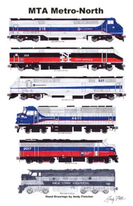 Póster de locomotoras MTA Metro-North Commuter RR 11""x17"" firmado por Andy Fletcher - Imagen 1 de 1