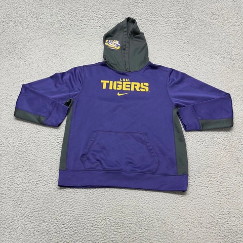 Nike LSU Hoodie Mens Extra Large Purple Therma Fit Hooded Sweatshirt Mens XL Cover