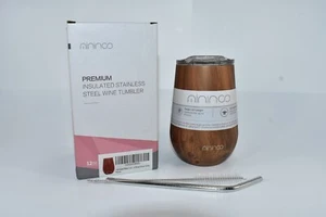 PREMIUM INSULATED STAINLESS STEEL WINE TUMBLER W/ STRAW AND CLEANER NIB - Picture 1 of 7