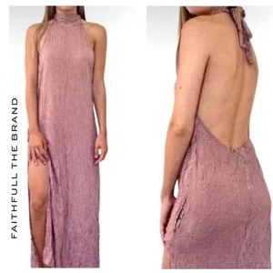 Faithfull The Brand Halter Mirror Door Striped Maxi Dress Slit Sides Size 6 Boho - Picture 1 of 12