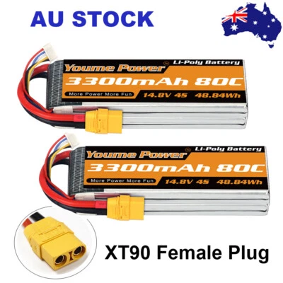 2pcs Youme 4S 3300mAh 14.8V 80C XT90 LiPo Battery for RC Helicopter Drone Truck - image 1 of 4