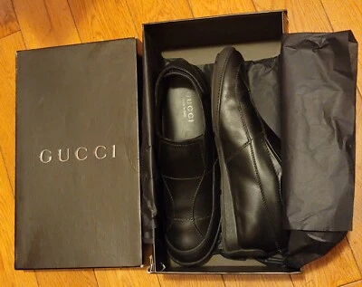 Gucci Mujer Cuero Negro Sin Cordones Zapatillas Mocasines Planos Cómodos EE. UU. 7,5 UE 37,5 Foto 1 de 4