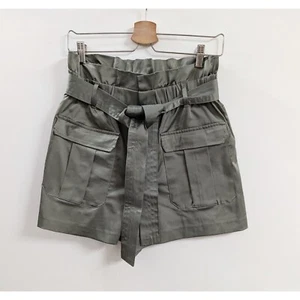 Zara Sage Green Paperbag High Waisted Belted Cargo Shorts Size M - Picture 1 of 12