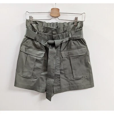 Pantalones cortos cargo Zara verde salvia bolsa de papel cintura alta con cinturón talla M Foto 1 de 4