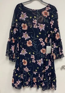 Eliza J Plus Size Tiered Flare Flowy Bell Sleeves Floral Chiffon Dress Size 16 - Picture 1 of 10