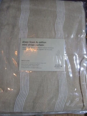 2 West Elm Sheer Linen Cotton Mini Stripe Curtains drapes Natural White 48 96 Ne - Image 1 of 2