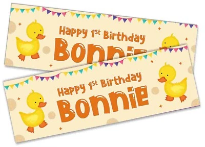DAILYGIFTS x2 Personalised Birthday Banner Duck Children Kids Party Decoration 34