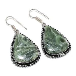 Seraphinite Gemstone Handmade Jewelry Earring 1.89" m244 - Picture 1 of 7