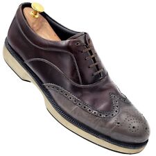 Italy Salvatore Ferragamo Mens 10 Gray Burgundy Wingtip Dress Shoes Derby Oxford
