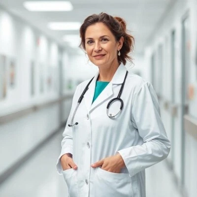 Damen Laborkittel XL Pflegebekleidung V-Ausschnitt Medizin Knöpf Kranken Uniform - Bild 1 von 4