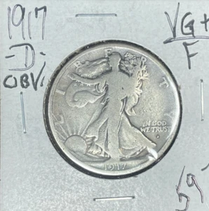 1917-D OBV. MEDIO DÓLAR DE PLATA WALKING LIBERTY ~ EN MUY BUEN ESTADO+/BUENO ~BONITA MONEDA~ - Imagen 1 de 2