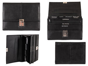Real Leather Passport Travel Document Currency Organizer Holder Wallet with Lock