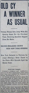 1909 Sportseite - Cy Young gewinnt 1. Spiel für Cleveland, Jack Johnson - Bild 1 von 3