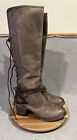 Freebird By Steven Coal Gray Leather Lace Up Adjustable Calf Tall Boots Sz 11