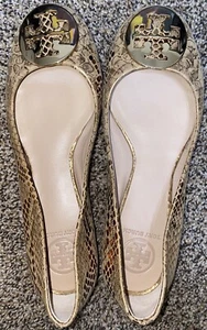 Tory Burch Metallic Gold Python Print Leather Ballet Flats Size 7M - Picture 1 of 5