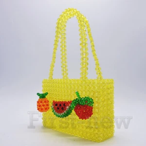 Ladies Crystal Beaded Bag Weave Acrylic Yellow Fruits Clutch Bag Holiday Handbag - Picture 1 of 5