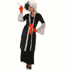 Women's Madame Evil Cruella Faux Fur Dalmatian Coat Adult Halloween Costume S-XL - Picture 1 of 1