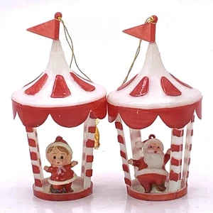 Adornos navideños vintage Santa y señora Claus carrusel de plástico duro * LEER * - Imagen 1 de 12