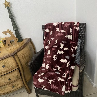 Lands’ End Fleece Afghan Throw Blanket 52x72” Foto 1 de 4