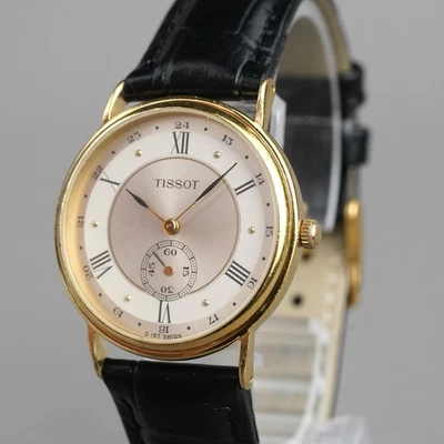 TISSOT Men's Watch D157A Gold 30mm Vintage New Battery New Leather Band - image 1 of 4