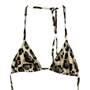 Black & Tan Cheetah Print Triangle Bikini Swimsuit Top Women's Small - Picture 1 of 3