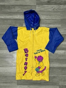 Vintage 1992 90s Barney Vinyl Hooded Rain Coat Youth Size 7 The Lyon Group RARE! - Picture 1 of 12