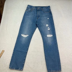 Levi's 501 Jeans Mens W29 L30 Blue Distressed Straight Leg Denim Casual - Picture 1 of 14
