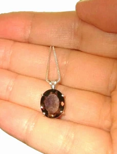 SMOKY SMOKEY QUARTZ NECKLACE BIG 12x10MM GEM! US MADE PENDANT BOX LINK CHAIN - Picture 1 of 4