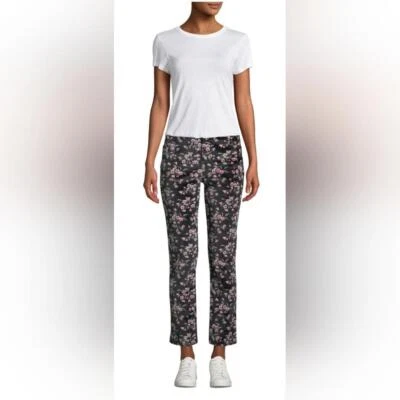 Rebecca Taylor Tilda Floral-Print Velvet Skinny Ankle Pants Size 10 - Image 1 of 4
