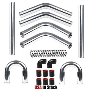 3" DIY Polished Intercooler Piping w/U Pipe Black-red Silicone Coupler Clamp Kit - Picture 1 of 8