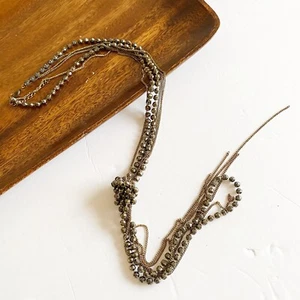 Rotguss grau Ton Perlen Silber Ketten geknotet Multi Strang Halskette - Bild 1 von 4