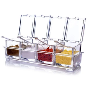 Waterproof and Moisture Proof Clear Seasoning Storage Container with Spoons - Foto 1 di 8
