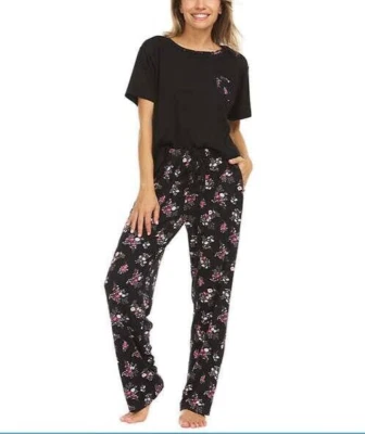 NWT FLORA NIKROOZ BLACK FLORAL LADIES' 2 PC SUPER SOFT PAJAMA SET SZ S #E570 - Image 1 of 4
