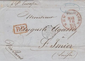MTM238 - 1859 TRANSATLANTIC PAID LETTER USA TO SWITZERLAND STEAMER EUROPA CUNARD - Picture 1 of 2