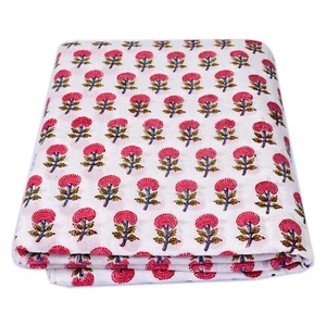 Indian Handmade Floral Block Printed Cotton Skin Friendly White Fabric 5 Yard - Picture 1 of 5