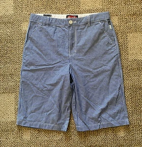 MAMBO Boys 8 Blue Gingham Plaid Dress Casual Long Shorts Adjustable Waist Golf - Picture 1 of 3