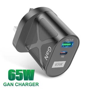 65W GaN Charger USB QC 3.0 PD Fast Charge Adapter for iPhone iPad Samsung UK EU - Zdjęcie 1 z 18