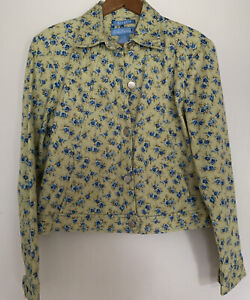 Vintage 1980s EVAN-PICONE Womens Casual Yellow w/Blue Roses Jacket Chest 36